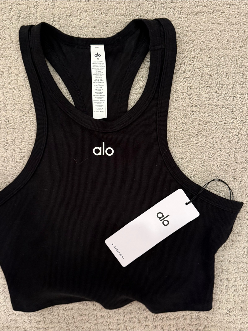 ALO Yoga Black Ribbed High-Neck Sports Bra